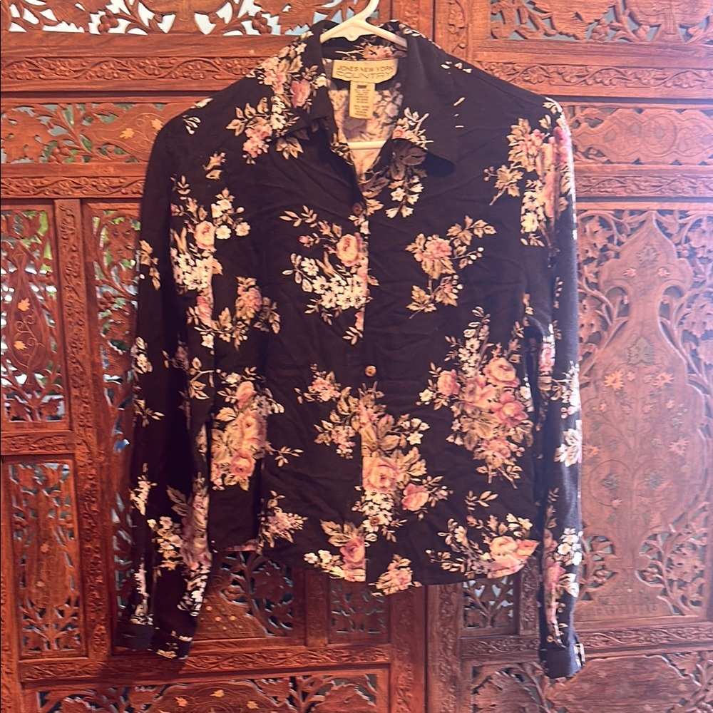 Jones New York Black Floral Shirt